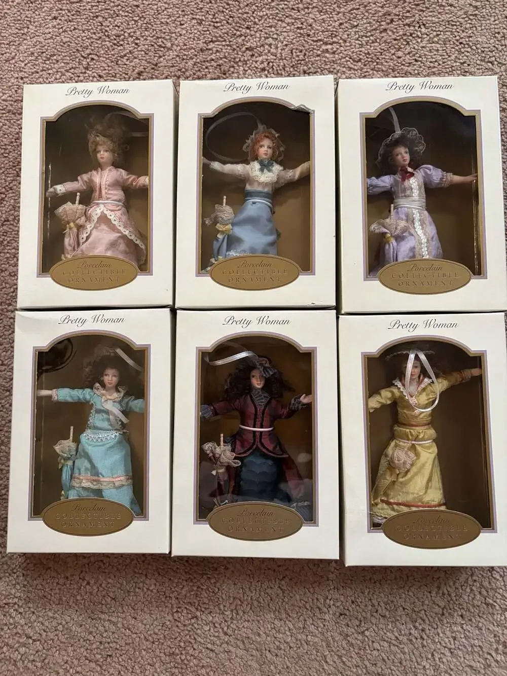 Pretty Woman Porcelain Collectible Ornament Set of 6